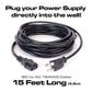 15 Foot Long AC Power Cord for Pedalboard Power Supplies & Multi-Effects Pedals